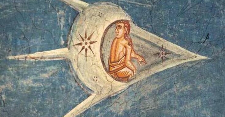Ce caută o navă spațială într-o pictură din 1350?